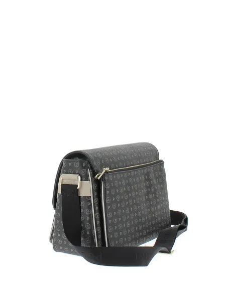 Borsa a tracolla con patta Pollini heritage nero-avorio