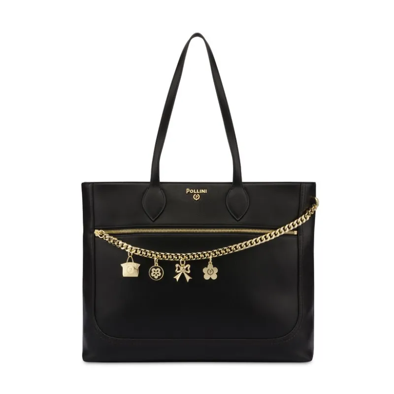 Pollini shopping bag with front pocket with zip black
