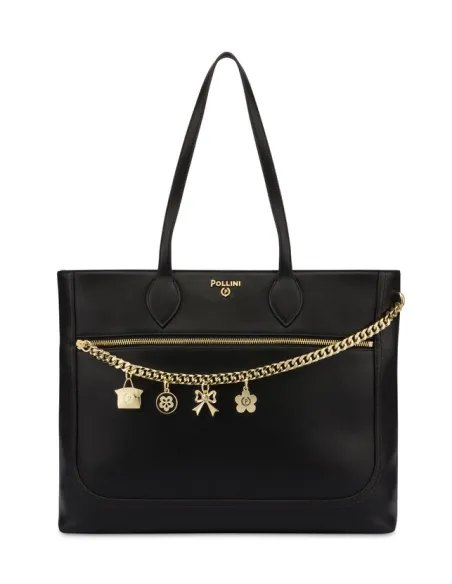 Shopping bag con tasca frontale Pollini nera