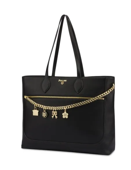 Shopping bag con tasca frontale Pollini nera