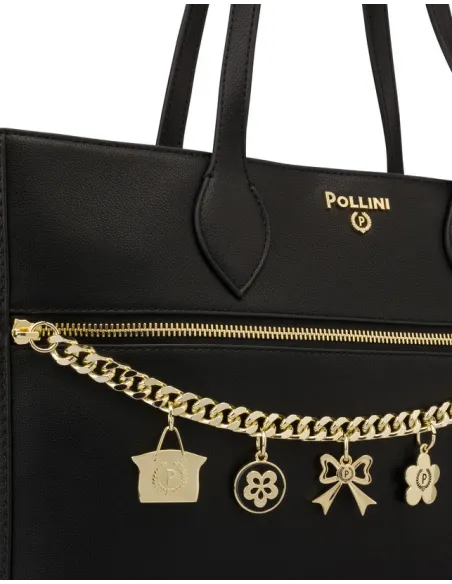 Shopping bag con tasca frontale Pollini nera