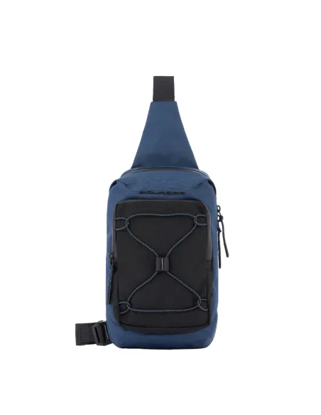 Piquadro Mick Querträgertasche aus recyceltem Stoff blau-schwarz