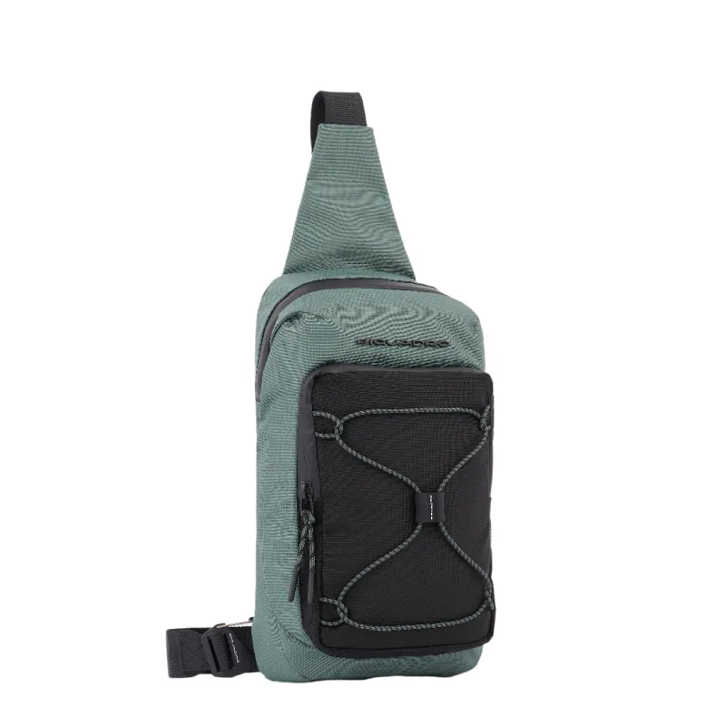 Piquadro Mick Mono sling bag in recycled fabric blue-black 2