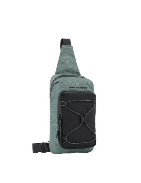 Piquadro Mick Querträgertasche aus recyceltem Stoff blau-schwarz