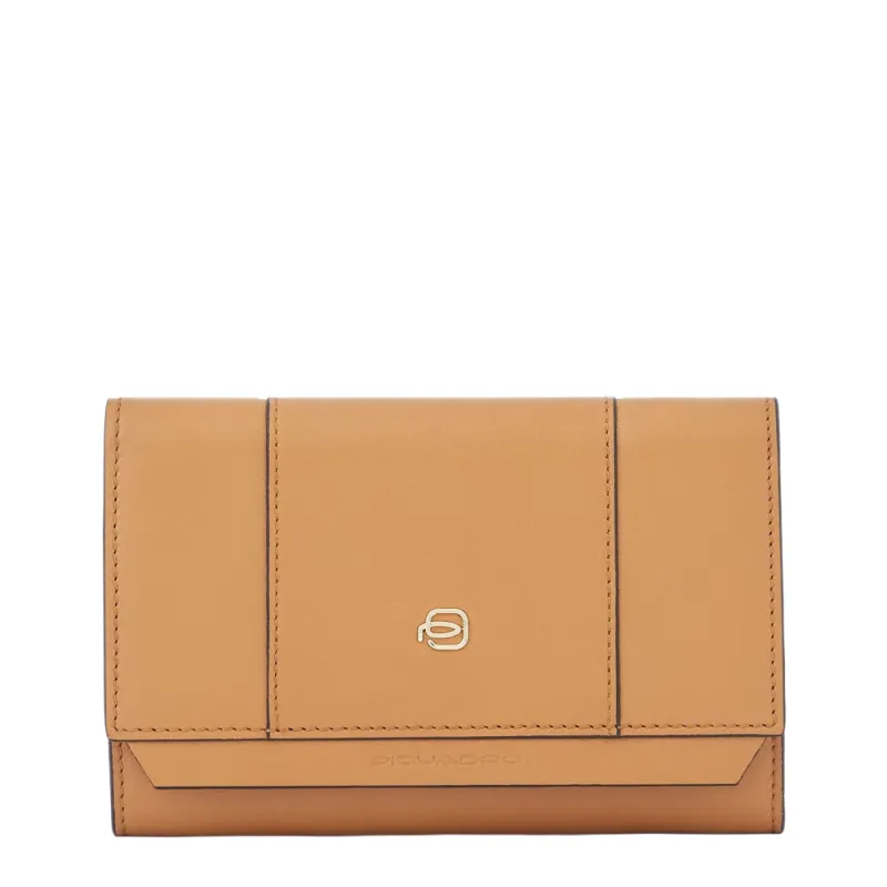 Portafogli donna grande in pelle Piquadro Circle cuoio