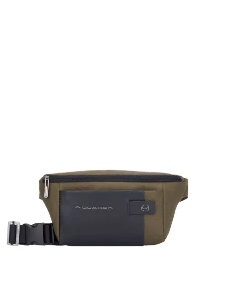 Marsupio in tessuto rigenerato e pelle Piquadro Brief2 verde-nero