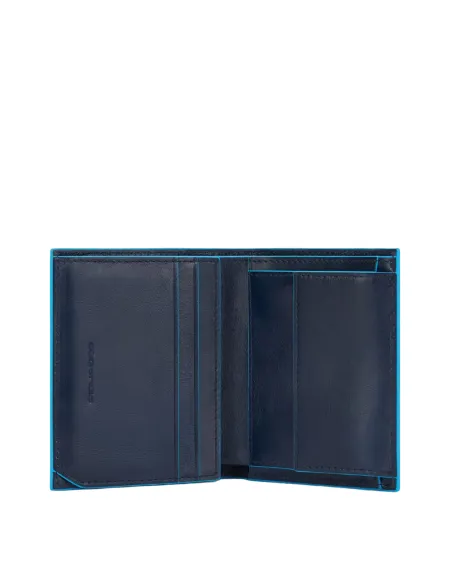 Portafogli piccolo con porta monete e finestra porta documenti blu