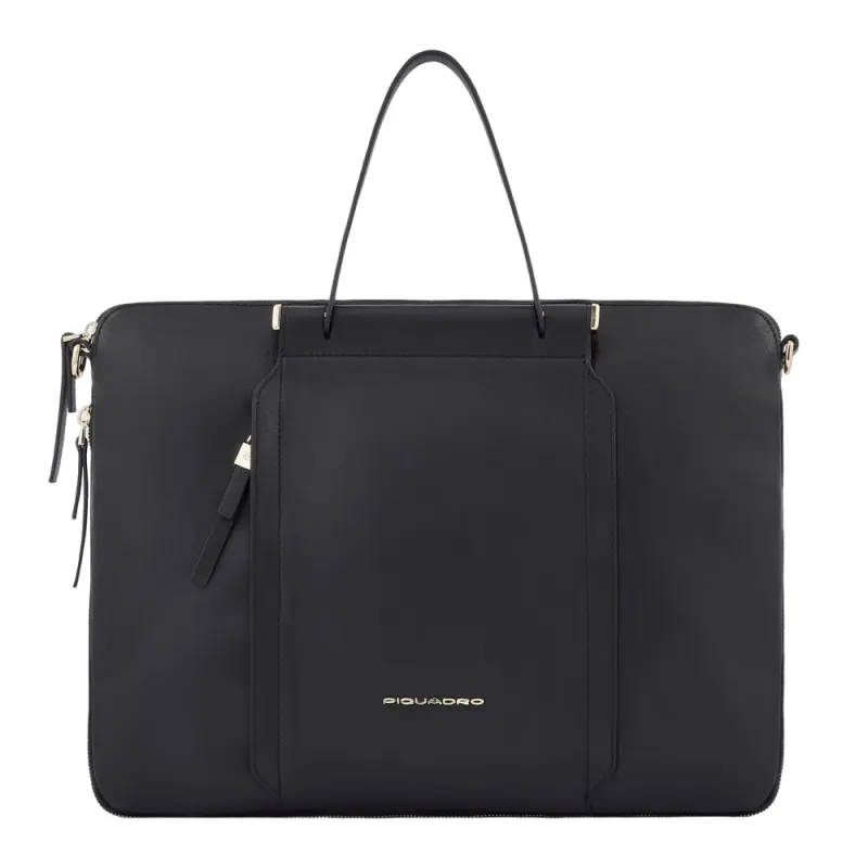 Piquadro Circle Expandable slim leather briefcase black