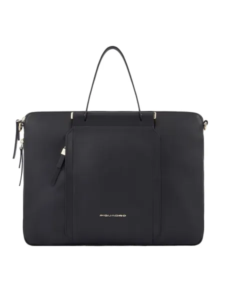 Piquadro Circle Expandierbare schlanke Leder Aktentasche schwarz
