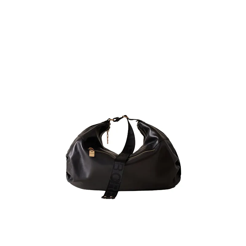 Borbonese Cloudette Leder-Schultertasche schwarz