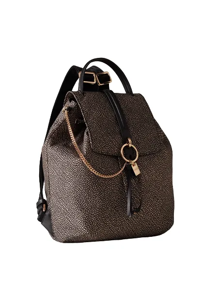 Borbonese Women's backpackwith flap and drawstring closure OP natural-black
