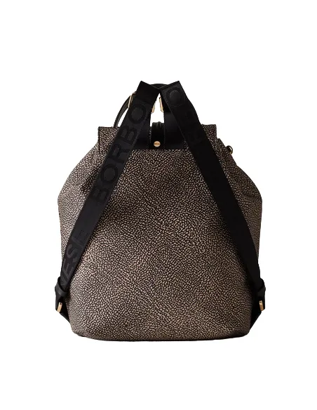 Borbonese Women's backpackwith flap and drawstring closure OP natural-black