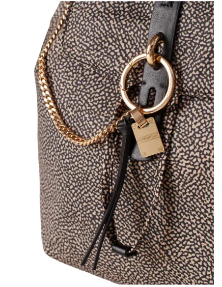 Borbonese Damenrucksack Stoff mit OP-Print OP natur-schwarz