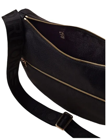 Borbonese Umhängetasche mit verstellbarem Schultergurt dunkel schwarz