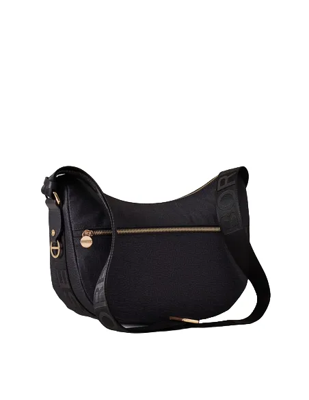 Borbonese Kleines Umhängetasche mit Fronttasche schwarz