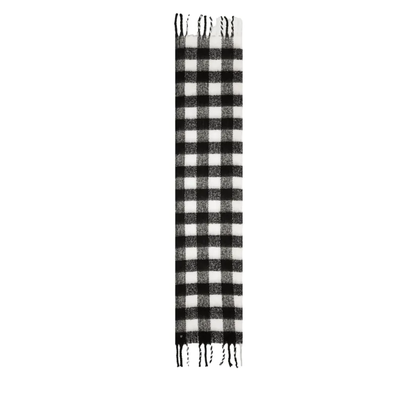Check stole with fringes black-white 2