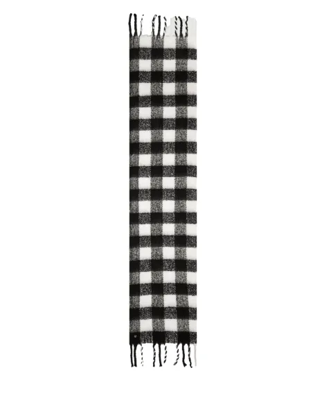 Check stole with fringes black-white