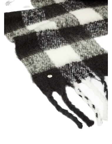 Check stole with fringes black-white