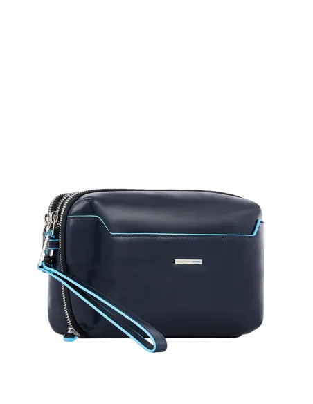 Piquadro Clutch-Tasche mit drei Fächern mit Reißverschluss blau