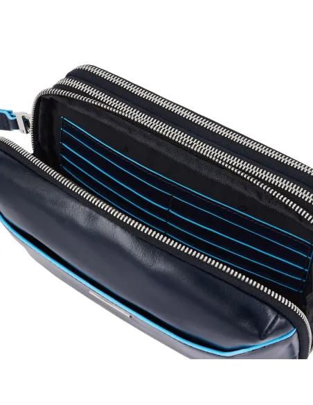 Pochette in pelle Piquadro a tre scomparti Blu