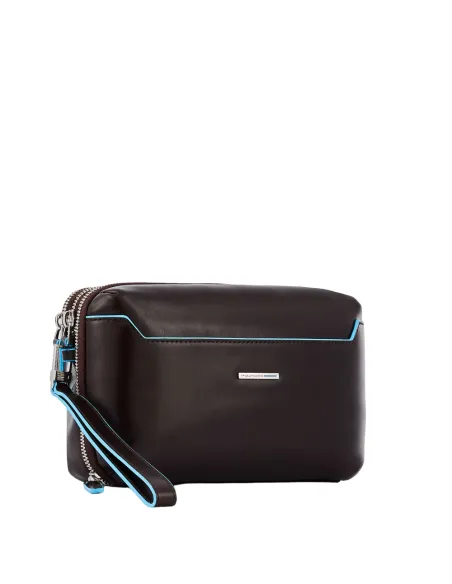 Pochette in pelle Piquadro a tre scomparti marrone