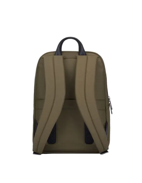 Piquadro Brief2 Computer-Rucksack aus Leder und Stoff Militärgrün-schwarz