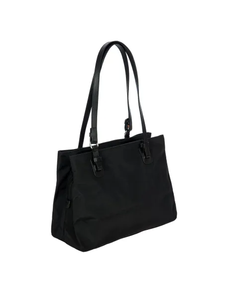 Brics Fabric and Leather Three-Compartment Medium Shopping Bag black