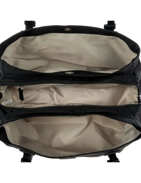 Shopping Media a tre scomparti in tessuto e pelle Brics nera