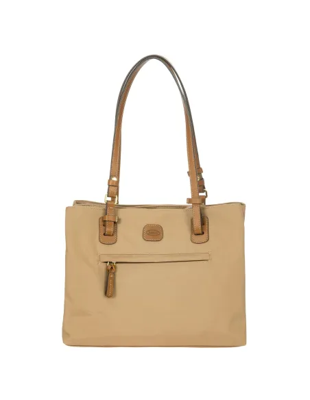 Brics Fabric and Leather Three-Compartment Medium Shopping Bag cappuccino