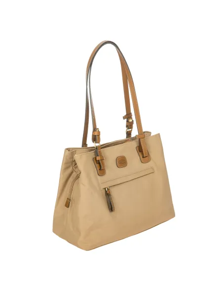 Brics Fabric and Leather Three-Compartment Medium Shopping Bag cappuccino