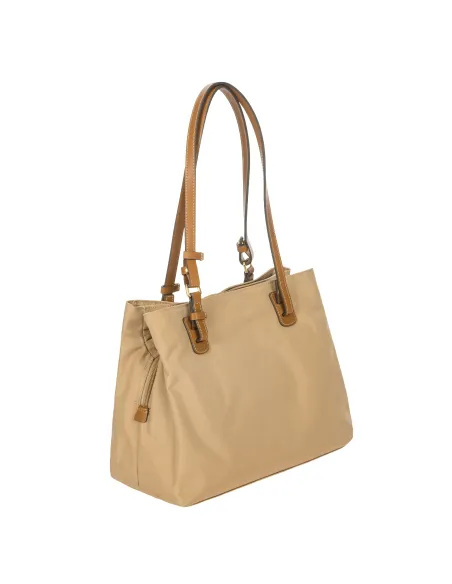 Brics Mittlere Einkaufstasche aus Stoff und Leder mit drei Fächern cappuccino