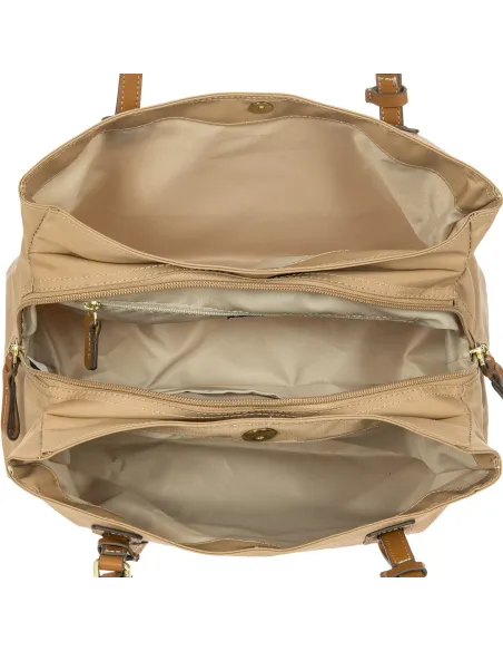 Brics Fabric and Leather Three-Compartment Medium Shopping Bag cappuccino