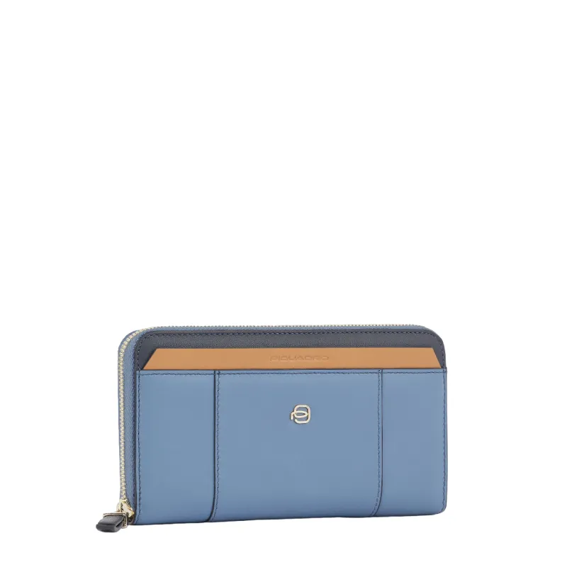 Portafogli donna in pelle Piquadro Circle azzurro-beige 2