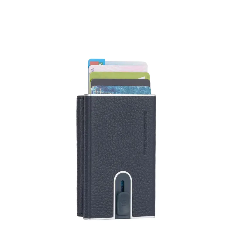 Porta carte di credito Piquadro Modus in metalo e pelle blu 2