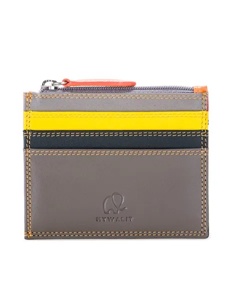 Porta carte sottile con tasca con zip Mywalit Fumo