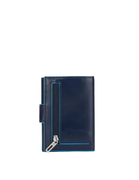 Piquadro Blue Square Men's pocket wallet with button closure blue