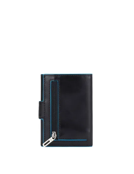 Piquadro Blue Square Men's pocket wallet with button closure black