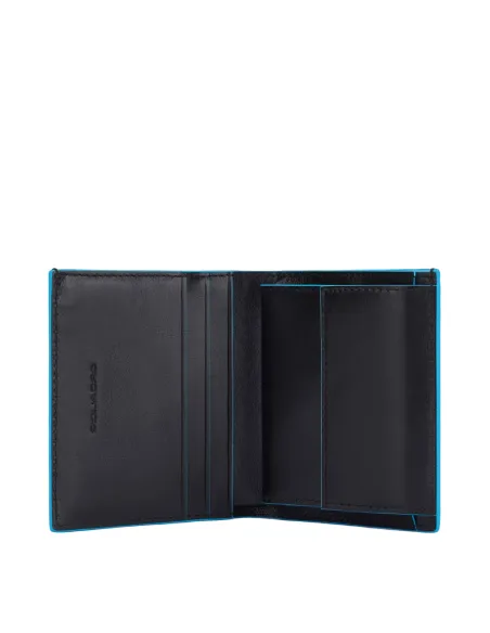 Piquadro Kleine Herrengeldbörse mit  zwei Kreditkartenfächern mit Fälschungssicherung und einem Münzfach schwarz