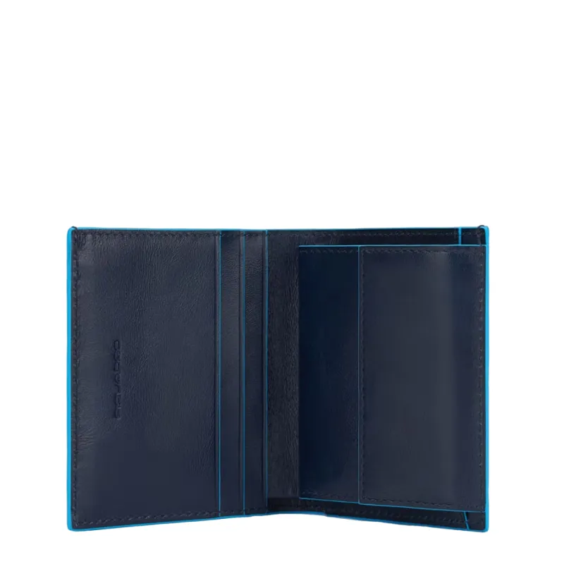 Portefeuille homme vertical en cuir avec porte-cartes de crédit et  protection anti-fraudes RFID bleu