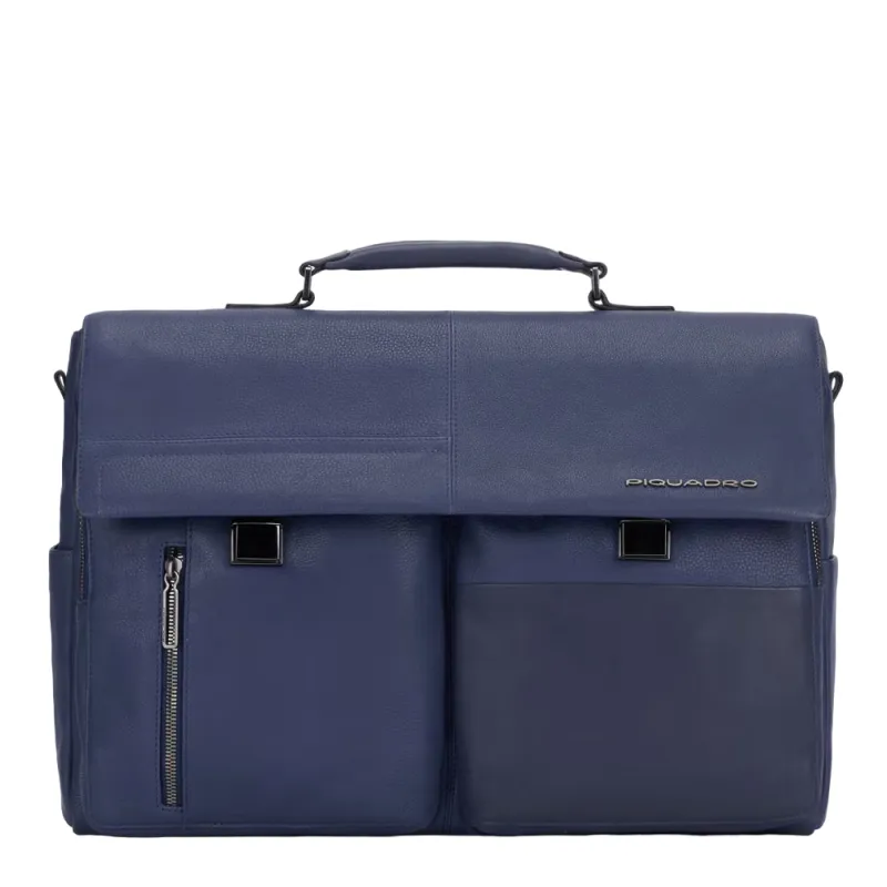 Cartella con patta a doppia chiusura Piquadro Ronnie blu