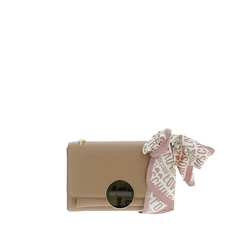 Borsa a spalla con foulard Love Moschino taupe