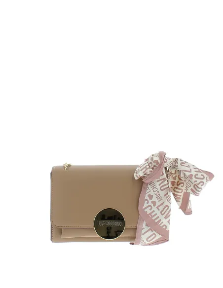 Clutch-Tasche mit Überschlag und Kettenriemen taupe