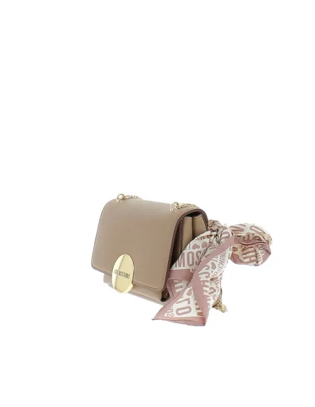 Love Moschino Clutch bag with flap and chain strap taupe