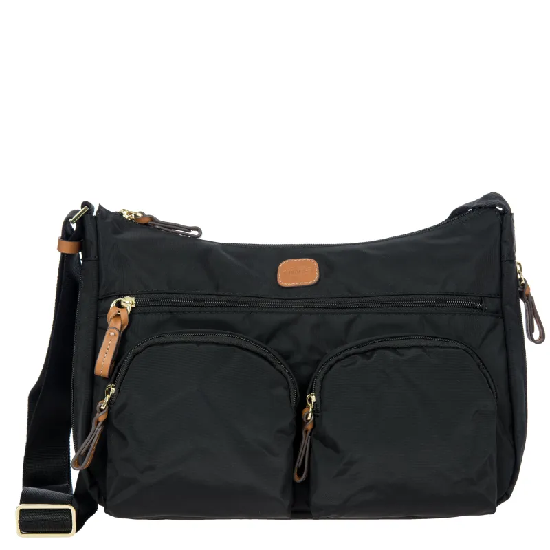 Brics Medium shoulder bag with three zipped pockets black