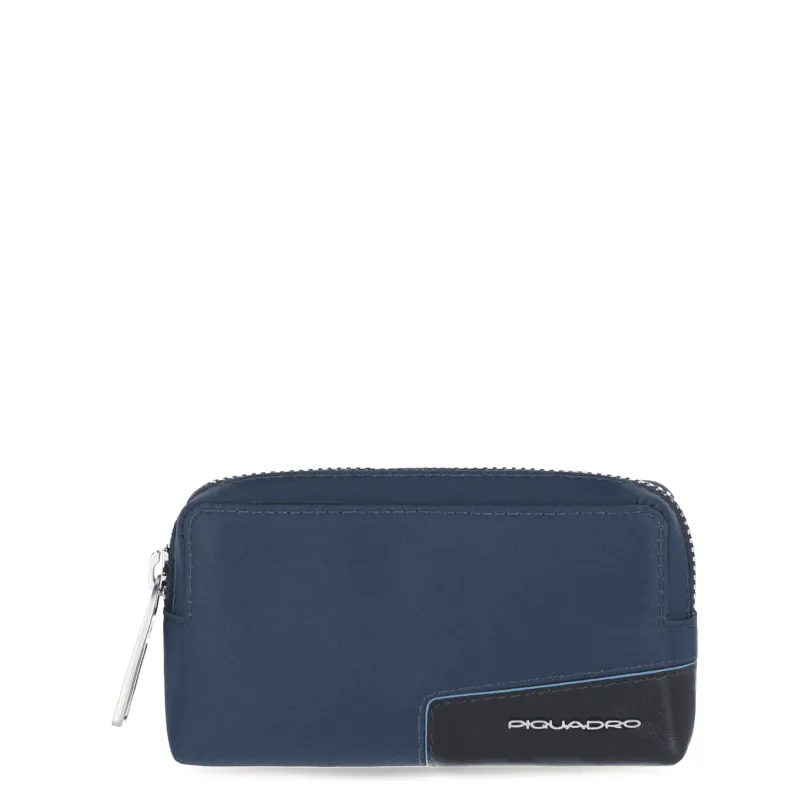 Key case in recycled fabric with two rings blue