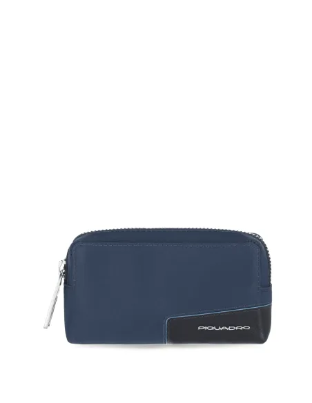 Key case in recycled fabric with two rings blue