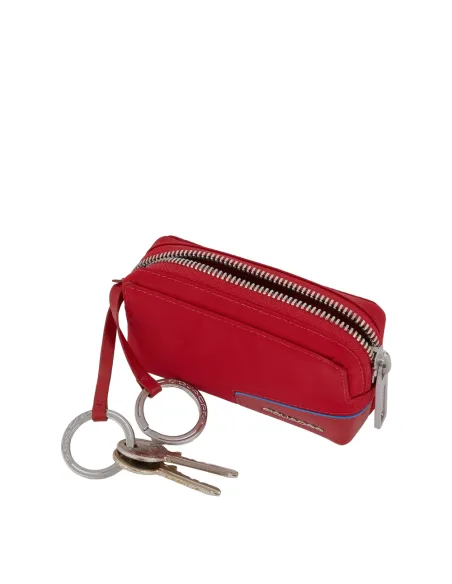 Key case in recycled fabric with two rings red