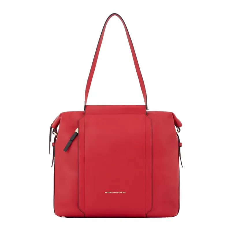 Piquadro Circle leather shopping bag red