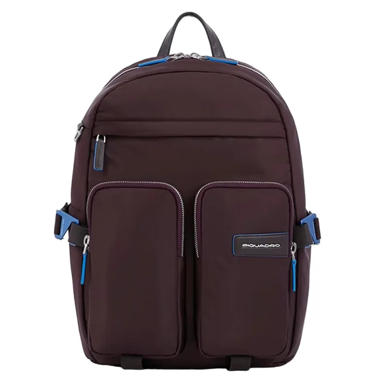 14" PC backpack in regenerated fabric and leather dark brown