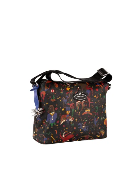 Kleine Umhängetasche mit Reißverschluss Piero Guidi Magic Circus, schwarz